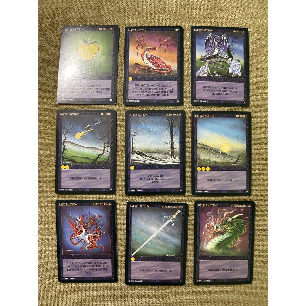 Wyvern CCG 1994 Battle Action Card Lot 9ct Firebolt Fireball Magical Sword